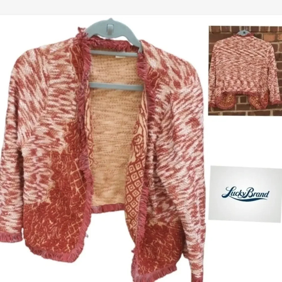 Lucky Brand fringed sweater  jacket L..XL‎ - Picture 1 of 8